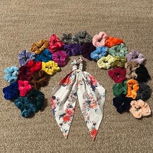33 Solid Colored Scrunchies + Floral Bandanna Scrunchie!